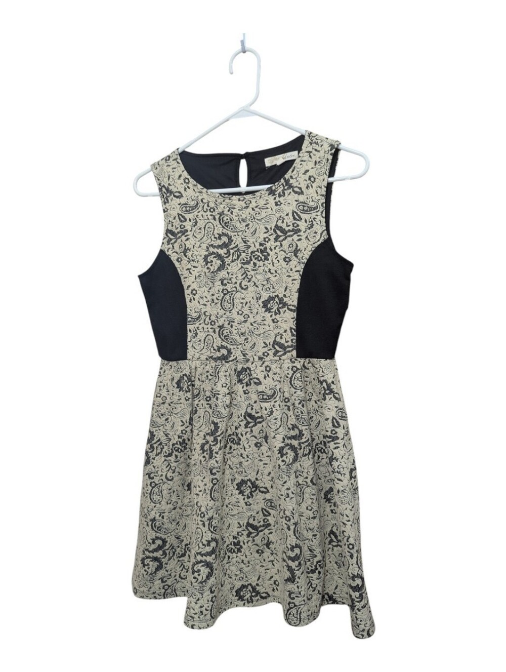 Rewind Womens Mini Dress Sz Medium Cream Black Sleeveless A-Line